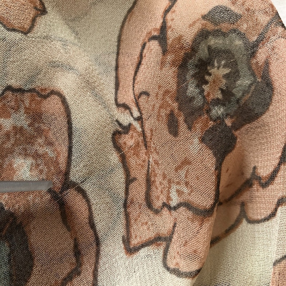 Lucky Brand Top Womens XS Floral Tan Pink Blush Peasant Bell Sleeve Sheer NWT - Picture 16 of 16